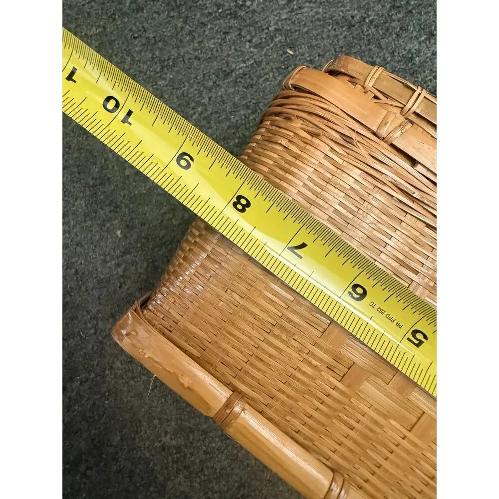 Vintage Hand-woven Storage Basket Checkerboard Pattern Reinforced Framing